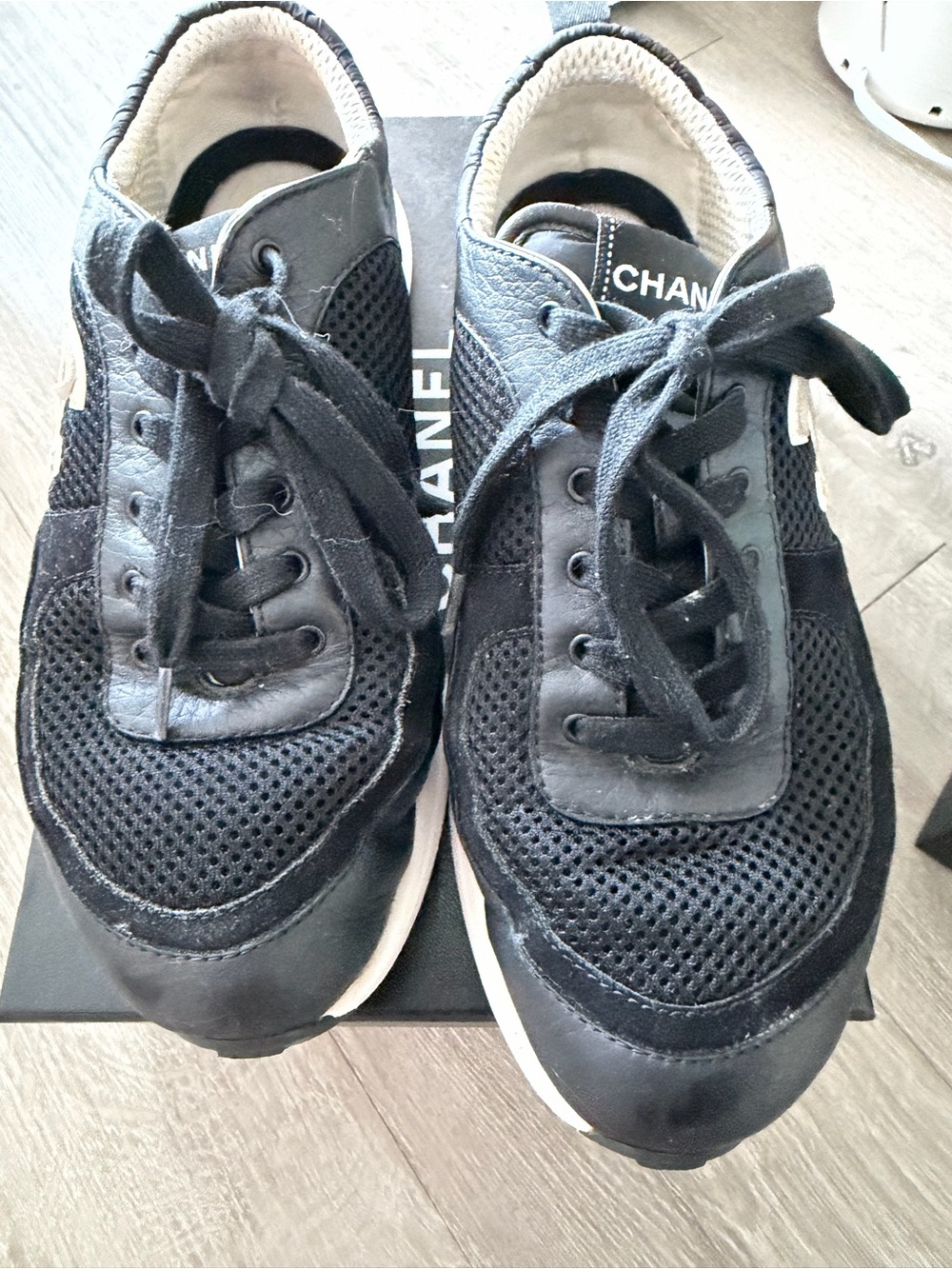 Chanel woman’s  Black Mesh & Leather Sneakers